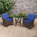 3 Pieces Patio Furniture Set, 2 High Back Rattan Rocking Chairs and Side Table, Outdoor PE Wicker Furniture Set, All Weather Patio Set with Waterproof Cushion for Porch and Deck