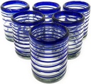Unknown1 Hand Blown Mexican Drinking Glasses Set of 6 Tumbler with Blue Spiral Design (10 Oz Each) Glass