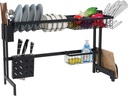 Over Sink Dish Drying Rack Large Tier Vertical, Compact Kitchen Storage System in Black Stainless Steel Organizes, Drains & Dries Plates, Bowls, Glasses, Utensils & Cutlery