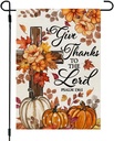 CROWNED BEAUTY Fall Garden Flag Cross Pumpkin 12x18 Inch Double Sided for Outside Burlap Religious Thanksgiving Welcome Small Seasonal Autumn Yard Decoration CF1863-12