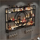 Metal Wine Rack Wall Mounted with LED Light Liquor Bottle Display Shelf Floating Wall Wine Shelves Wine Glass Holder for Home Bars Kitchen Wine Cellar(Black,160x80x15cm)