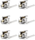 Mengico 6 Pack Passage Door Levers Satin Nickel, Heavy Duty Interior Door Handles for Closet and Hallway, No-Locking Keyless Square Door Knob, Reversible for Left or Right