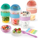 4 Pack Yogurt Parfait Cups with Lids Reusable, 20 oz Plastic Overnight Oats Containers To Go with Lids Spoons Granola Compartment for Fruit Nuts, Cereal Containers for Oatmeal, Snack, Breakfast Prep