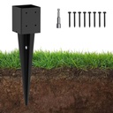 1 Pack 4x4 Fence Post Anchor Ground Spike – Heavy Duty 24" Metal Post Base (Fit 3.6"x3.6") Black Powder-Coated for Mailbox, Deck, Fence, Railing