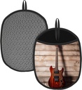 Pot Holder 2pack,Electric Guitar On Wooden Music Vintage Multicolor Silicone Heat Resistant Potholders Non-Slip Hot Pads with Pocket Suitable for Kitchen Cooking,Baking,9.5×7.5 in