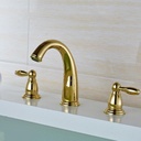 Bathroom Faucet 3 Hole,Faucet Bathroom Sink Brass,Bathroom Sink Faucet Hot and Cold Water Mixer,Sink Faucet Bathroom 3 Hole,Two Handles Lavatory Vanity Sink Faucets,Gold
