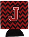 Caroline's Treasures CJ1047-JCC Letter J Chevron Black and Red Can or Bottle Hugger Cooler Washable Drink Sleeve Collapsible Beverage Insulated Holder, Can Hugger, Multicolor