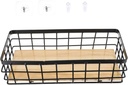 Wakauto Wall Mounted Iron Storage Basket with Wood Board Hanging Organizer for Bedroom Kitchen Office Black Rack for Sundries Space Saving Decor