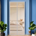 34x73in Mesh Fabric Screen Door for Garage Patio RV, Hook?and?Loop Fastener, Full Magnetic Strip, Hands,Free Clasp, Fine Mesh Screen, Heavy?Duty Counterweight, Custom Sizes White