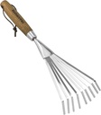 Haliaeetus Garden Hand Rake, 14.6'' Small Rake for Tight Areas, 9 Tines Stainless Steel with Ergonomic Wood Handle for Clearing Leaves and Loose Debris