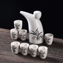 Japanese Sake Cup Set 9 Piece Traditional Ceramic Crafts Cups with 1 Sake Serving Bottle and 8 Sake Cups,Landscape