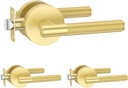 Amerdeco 3 Pack Brushed Gold Door Handles Interior, Knurled Privacy Door Handles with Lock,Heavy Duty Gold Door Lever for Bedroom or Bathroom,Reversible Keyless for Left Right Handed Doors