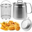 1.5L Strainer Pot Fryer, 304 Stainless Steel Oil Filter Pot with Strainer & Deep Fryer Basket for Kitchen, Multi-function Frying Net Tank Grease Container
