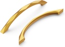 Hickory Hardware 10 Pack Solid Core Kitchen Cabinet Pulls, Luxury Cabinet Handles, Hardware for Doors & Dresser Drawers, 5-1/16 Inch (128mm) Hole Center, Brushed Golden Brass, Karat Collection
