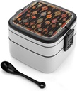 Bento Lunch Box for Women Lunch Containers for Adults Orange Or Purple Pattern Double Layered Lunchbox Large Capacity Bento Box with Cutlery for Work Picnic Camping Travel