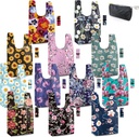 BeeGreen Large Flower Tote Bag - 12 Pack Heavy Duty Reusable Grocery Bags and Foldable Shopping Bags for Groceries, Cute Travel Reusable Gifts,Lightweight Washable Cloth Bag With Handles for Women​