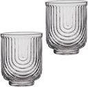 2Pcs Vintage Clear Glassware, Arch Design Drinking Glasses, 12.5oz Lowball Glasses, Clear Tea Cup, Glass Coffee Cups, Drinkware for Bar Beverages Whiskey Sparkling Water Juice Milk Coffee(S)