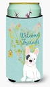 Caroline's Treasures BB7634TBC Welcome Friends Piebald French Bulldog Tall Boy Hugger Can Cooler Sleeve Hugger Machine Washable Drink Sleeve Hugger Collapsible Insulator Beverage Insulated Holder