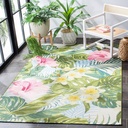 SAFAVIEH Washable Rug Outdoor Barbados Collection - 5'3" x 7'6", Green & Pink, Non-Shedding & Easy to Clean, Ideal for Patio, Backyard, Mudroom (BAR516X)