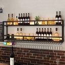 wine cellar racks , 2 Tier Wall Mounted Wine Rack With Light, Floating Wine Bottle Display Stand, Multifunctional Bottle Holder With Glass Holder, Wine Organizer, For Home Bar Dining Room Decor(Color: