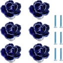Geesatis 6 Pcs Rose Decorative Pull Knobs Cabinet Vintage,Unique Flower Shape Single Hole Knob,Ceramic Pull Handles Knobs for Home Decoration, with Mounting Screws, Blue