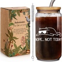 Funny Animal Nope Not Today Cat Glass Cup Gifts for Coworker Cats Mom Her, Perfect Gifts for Cat Mom or Friends, Cats Lover Birthday Gift 16oz Galss Drinking Cup with Lids & Straws