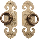 dophee 2PCS Vintage Style Brass Ring Pulls, Chinese Style Cabinet Handles Knobs with Screws for Kitchen Cupboard Closet Wardrobe Drawer Dresser Door, Antique Brass, 3.94"x1.26"