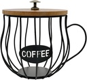 Coffee Pod Holder, Container Mug Shaped Iron Large Capacity Coffee Capsule Holder Basket for Desktop Bar Accessories Office, Black