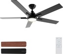 Sevenine 52 Inch Ceiling Fans with Lights and Remote, Black Ceiling Fan with 5 Balde for Outdoor/Bedroom Living Room, Downrod, 6 Speed Reversible DC Motor, 3CCT Dimmable Timer Noiseless, ETL Listed