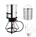 30QT Turkey Deep Fryer with Basket & Stand, Stainless Steel Seafood Boil Pot Crawfish Boiler w/ 55000BTU Propane Burner, Thermometer, Lifting Hook & Support Rack, for Outdoor Cooking