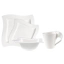 Villeroy & Boch New Wave 4-Piece Place Setting Dinner, Salad Plate, Bowl, and Mug – Premium Porcelain Dinnerware, White