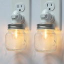 Vintage Mason Jar Plug in Night Light with On Off Switch, 2-Pack 0.5W LED Night Lights Plug into Wall Socket, Farmhouse Nightlight with Mason Jar Lamp Shade for Adult Kids Room Bathroom Hallway