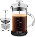 French Press Coffee Maker 12 Ounce Espresso Tea Coffee Maker with 4 Filters System, Stainless Steel Plunger and Heat Resistant Borosilicate Glass BPA-Free Brewed Tea Pot Coffee Plunger(Silvery 12oz)