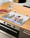 Winter Countertop Burners Protection Mats for Kitchen, Christmas Snowman Christmas Tree Snowflake Linen Rubber Stove Top Cover Mat, Heat Proof Mats Cooktop Cover for Counter Dish Drying Mat, 31"x24"