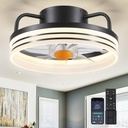 Ceiling Fans with Lights and Remote - Flush Mount Low Profile Ceiling Fans - 13” Bladeless Enclosed Ceiling Fans with Led Light and Stepless Dimming, Small Modern Ceiling Fan for Bedroom