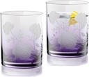 QUALIA Peony Purple Floral Colored Drinking Glasses Set of 2, 14 oz Unique Whiskey Glasses, Old Fashioned Cocktail Glass, Lead-Free Glass Cup, Dishwasher Safe Tumbler, Bartending Gift For Housewarming
