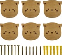 6PCS Wooden Cat Shaped Cabinet Knobs, Cabinet Handles, Single Hole Beech Wood Handles, Wood Hooks with Full Set of Screw Accessories