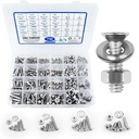 750PCS Flat Head Nuts and Bolts Assortment Kit, #6-32#8-32#10-24 1/4-20 Stainless Steel Machine Screw Assortment Kit, 304 Stainless Steel Assorted Bolts and Nuts Kit with Flat Washers