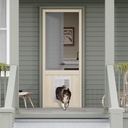 32" x 80" Pine Wooden Screen Door, with Built-in Dog Door - Universal Hinged Gauze Mesh Pet Door for Exterior/Interior, Pre-Assembled Easy Installation