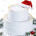 BESTVIP 200PCS Gold Plastic Plate, Disposable Party Plates with 100 Dinner Plates and 100 Dessert Plates, Plastic Plates for Party, Wedding and Birthday