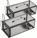 2-Pack Rat Traps Humane Live Mouse Vole Chipmunk Trap Cage for Indoors and Outdoors (Black)