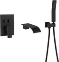 Wall Mount Waterfall Tub Faucet with Hand Shower,Roman Bathtub Tub Filler shower faucet set with Run all/alone Control Push-Button Diverter Solid Brass Pressure Balance Valve,Matte Black