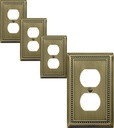 Single Duplex Outlet Light Switch Cover Belaire Beaded Metal Wall Plate, 4-Pack Antique Brass 1 Gang, for Receptacle Light Switch, Switch Cover Decorative Wallplate, Durable