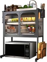 Kitchen Countertop Microwave Oven Rack,Microwave Stand,Microwave Shelf with Storage Cabinet,Suitable for Tabletop Tableware Storage in Kitchens and Restaurants (Black)