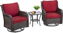 Towallmark 3 PCS Patio Rattan Bistro Set, Outdoor Swivel Rocker Patio Chairs with Coffee Table, 360° Rocking Patio Conversation Set with Thickened Cushions，Outdoor Furniture for Backyard Garden Porch