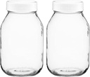 Mason Jars 32-OZ Regular Mouth with PLASTIC Lids, Used for Canning, Pickling, Juice, Jam, Jelly, or DIY Decors and Projects (Pack of 2)