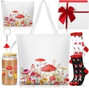 9 Pcs Mushroom Gifts for Women Christmas Plant Lover Gifts Stuff 16 OZ Coffee Cups with Straw Lid Brush, Mushroom Keychain, Socks, Tote Bag Cosmetic Bag fo Birthday Gardener (Shiny Style)