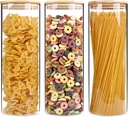 73oz Glass Pasta Storage Jars, Tall Glass Jars with Bamboo Lids, Spaghetti Container, Set of 3, Kitchen Storage Containers for Pasta, Pantry Organizers
