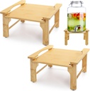 Tebery 2 Pack Natural Bamboo Drink Beverage Dispenser Stand, Water Jugs Glass Water Pitcher Base Fits 6-8 Inches Diameter for Home, Parties, and Catering Events