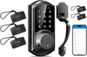 Veise VE06-H Smart Front Door Lock Set, App Control Keyless Entry Deadbolt with Lever Handle with VK01 IC Cards